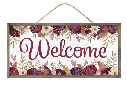 12.5 Inch Welcome With Fall Flowers Wooden Sign