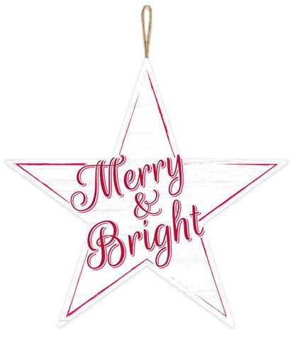 12 Inch Merry And Bright Star Wood Sign