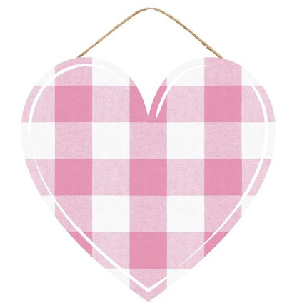 Pink And White Check Heart Wooden Sign