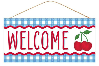 12.5 Inch Welcome Cherry Wooden Sign