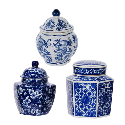 Blue And White Decorative Porcelain Jars Three Styles