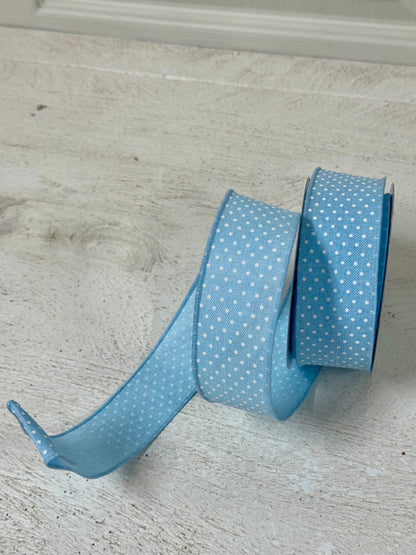 1.5 Inch By 10 Yard Pale Blue And White Raised Polka Dots Ribbon