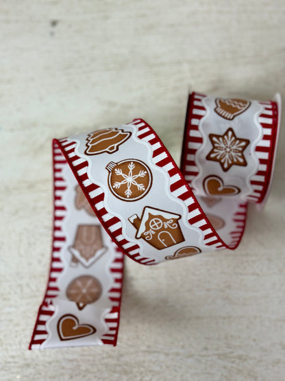 2.5 Inch By 10 Yard Red And White Gingerbread Cookies Ribbon