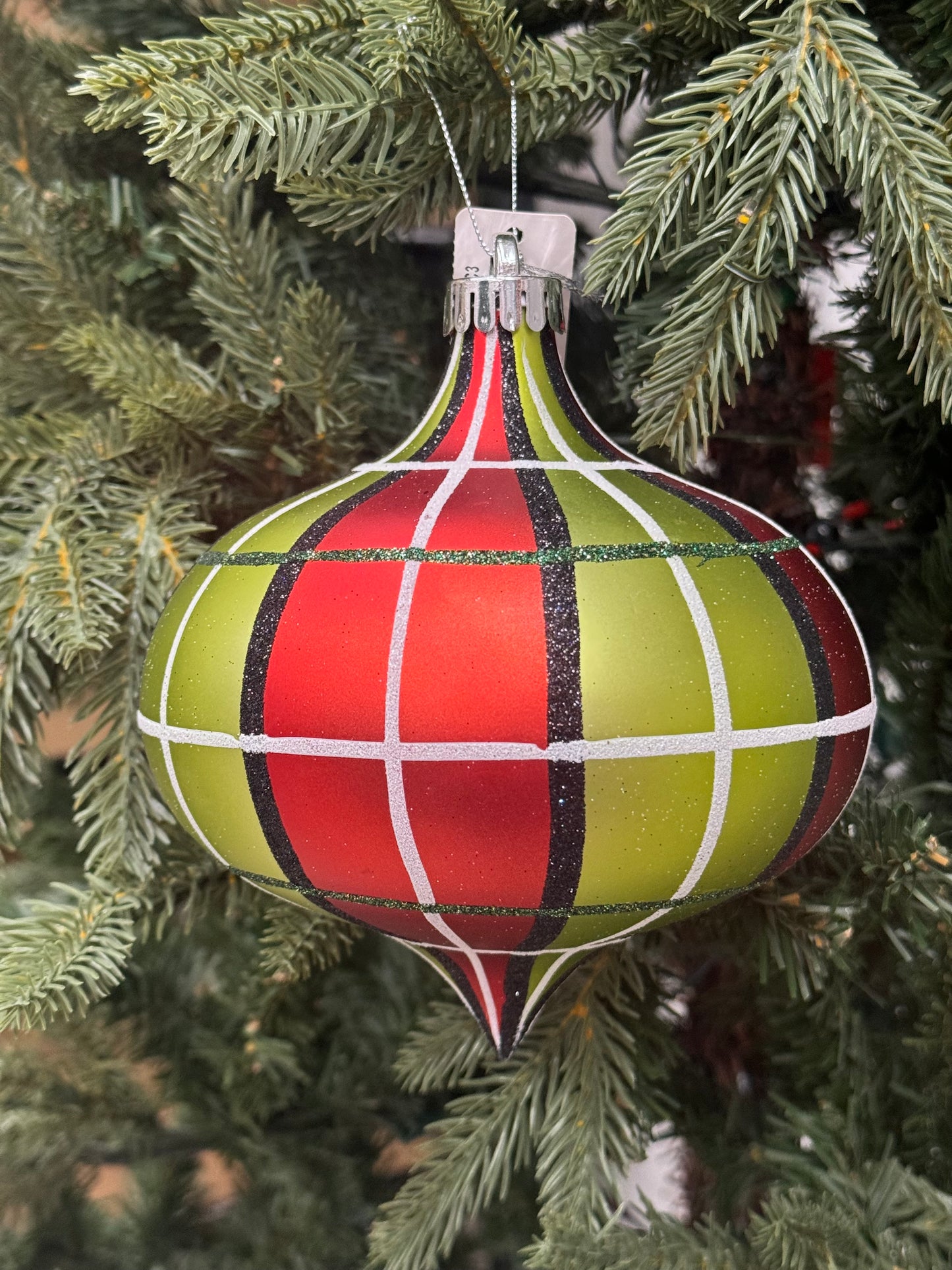 6 Inch Red Lime Black Plaid Onion Ornament