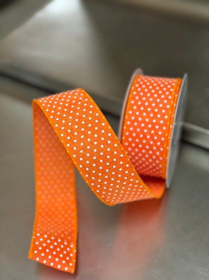 1.5 Inch By 10 Yards Raised Orange And White Polka Dot Ribbon