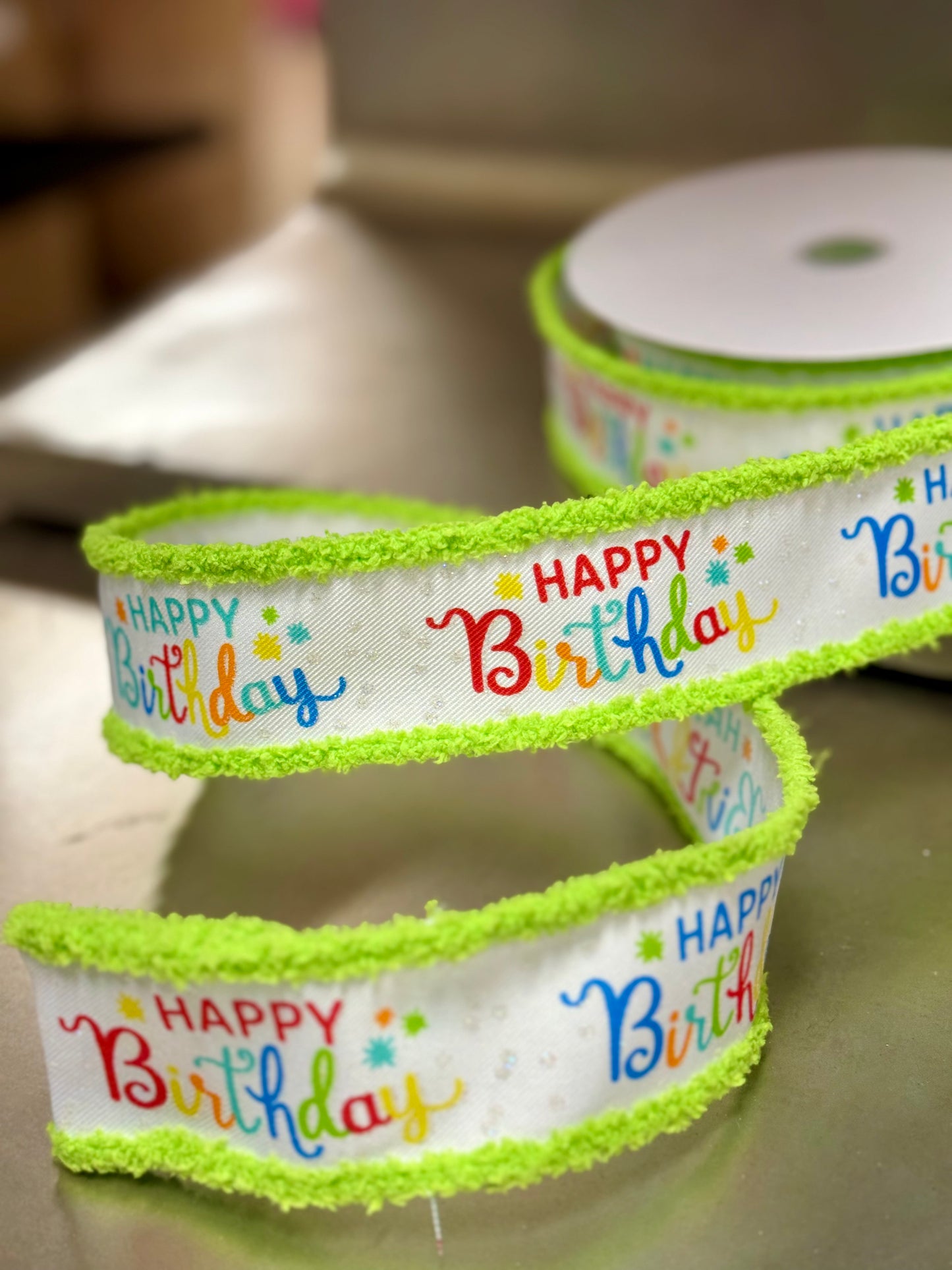 1.5 Inch By 10 Yard Happy Birthday Drift Edge Ribbon