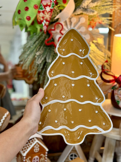 13 Inch Gingerbread Christmas Tree Shaped Platter