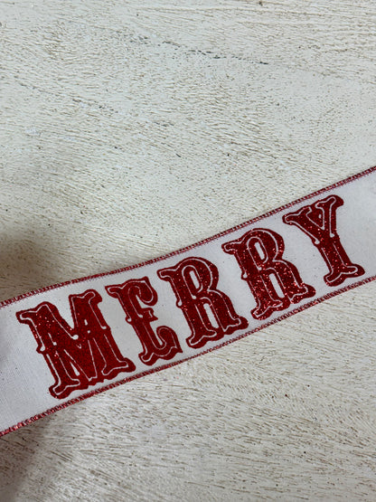 2.5 Inch By 10 Yard Red And White Merry Christmas Ribbon