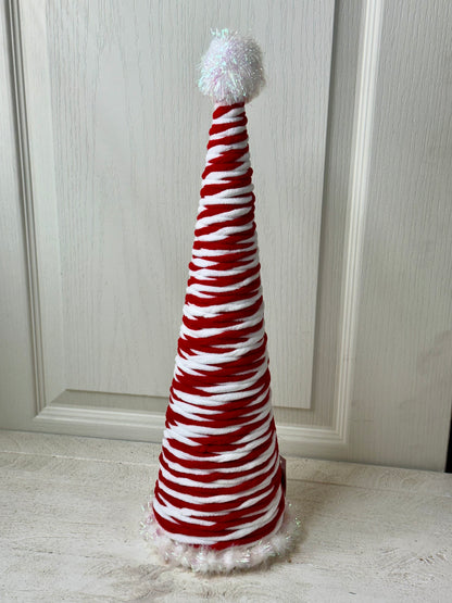 19 Inch Red And White Yarn Cone Tree