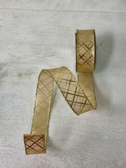 1.5 Inch By 10 Yard Gold Metallic Diagonal Lines Ribbon