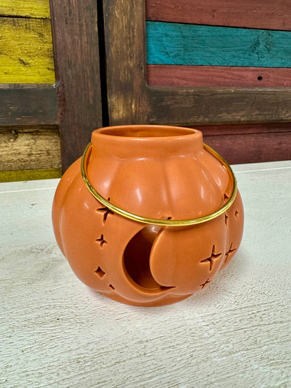 Ceramic Pumpkin Lantern With Moon And Stars Cutouts