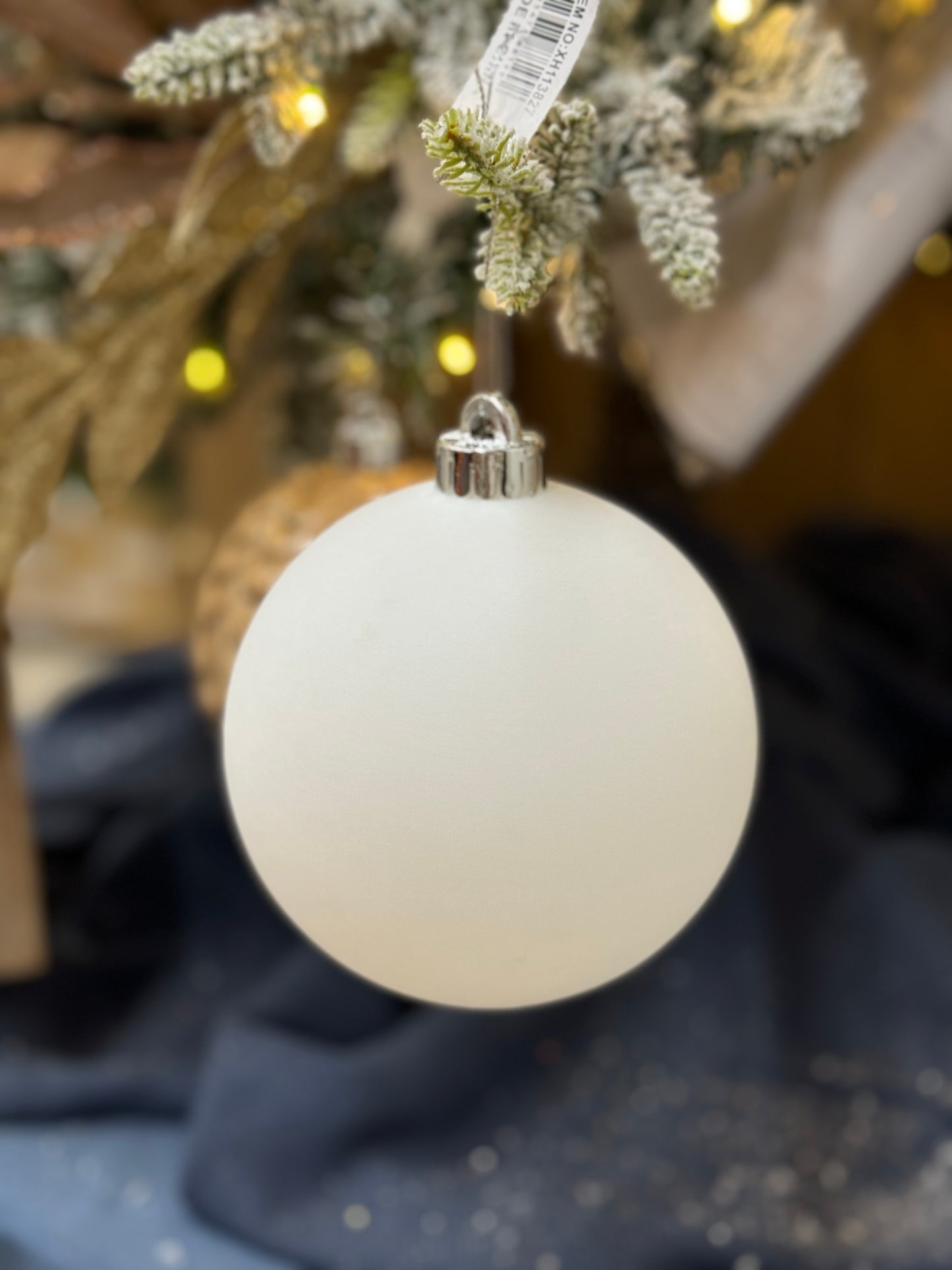 5 Inch White Smooth Flocked Ornament Ball