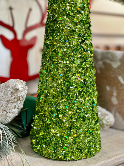 18 Inch Lime Green Sequin Cone Tree