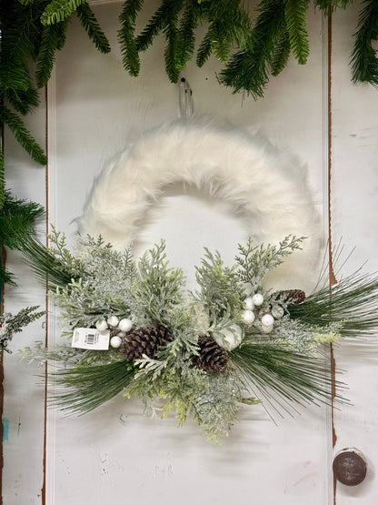 24 Inch Fur Pinecone And Berry Greenery Wreath