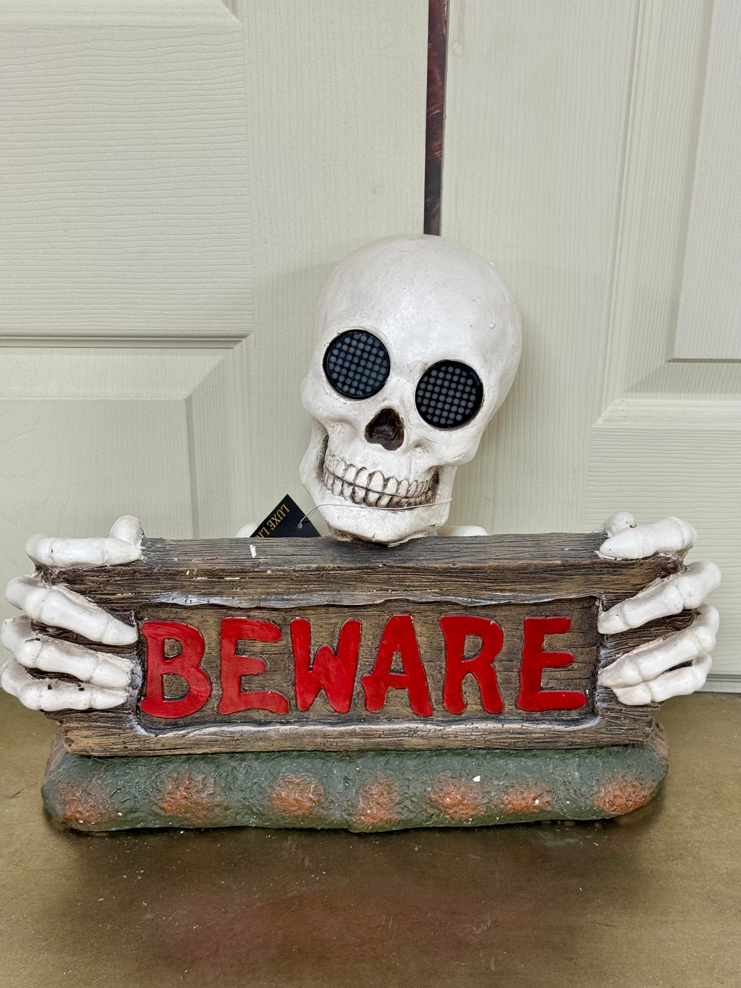 12 Inch Beware Skull And Skeleton Light Up Decor
