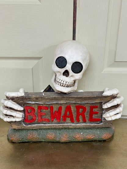 12 Inch Beware Skull And Skeleton Light Up Decor