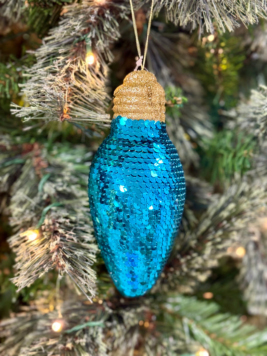 7 Inch Blue Snazzy Sequin Light Bulb Ornament