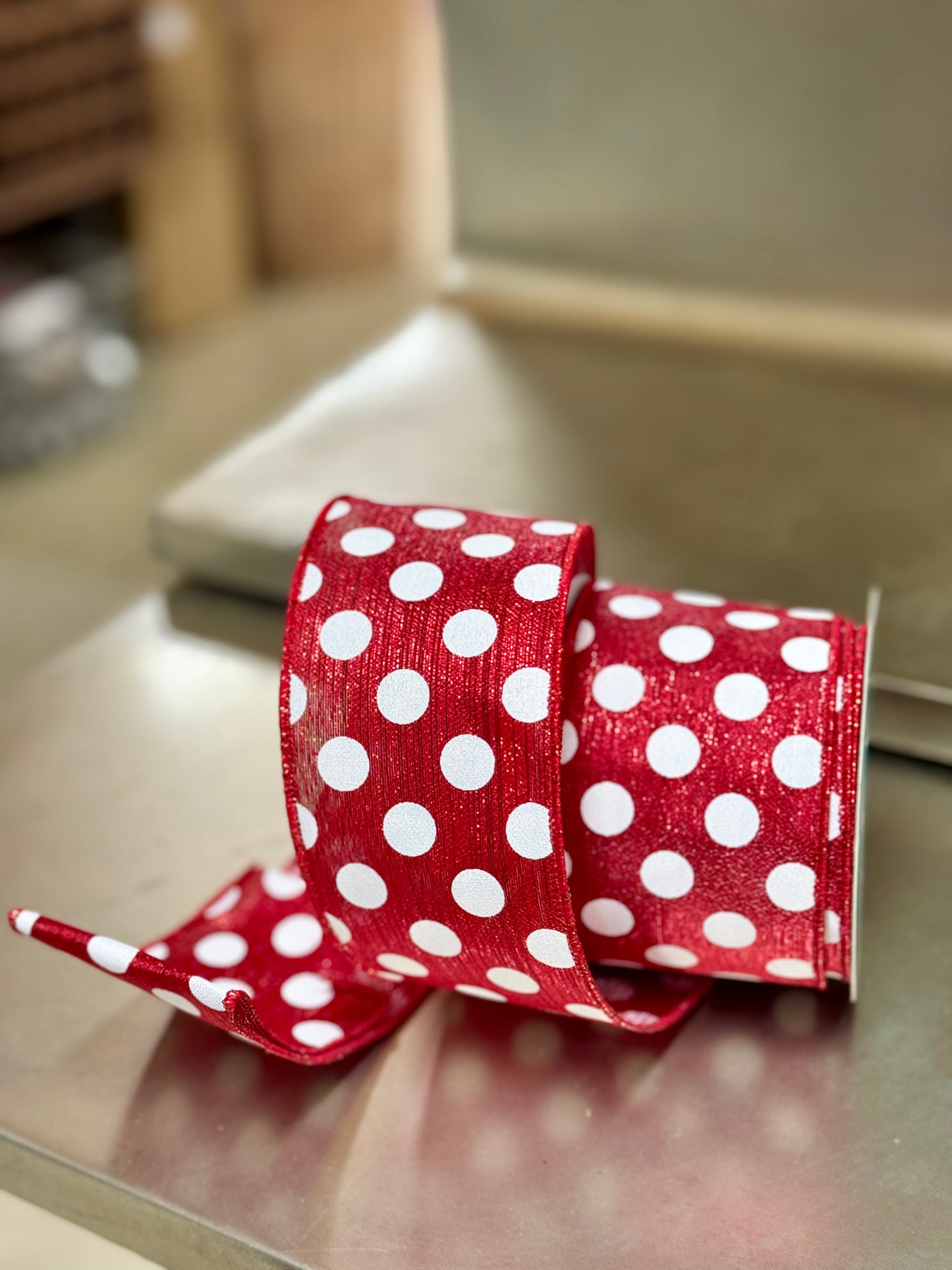 2.5 Inch By 10 Yard Red And White Medium Polka Dot Ribbon