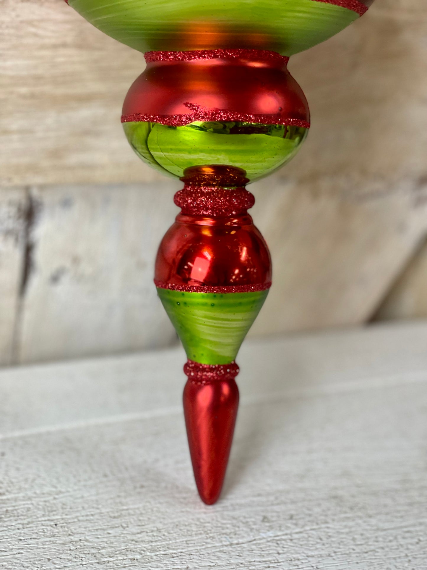 11 Inch Green And Red Faceted Finial Ornament