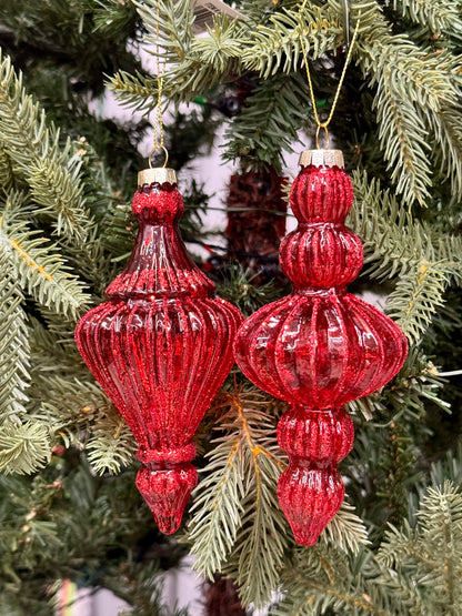 6-6.25 Inch Red Transparent Glass Ornaments Two Styles