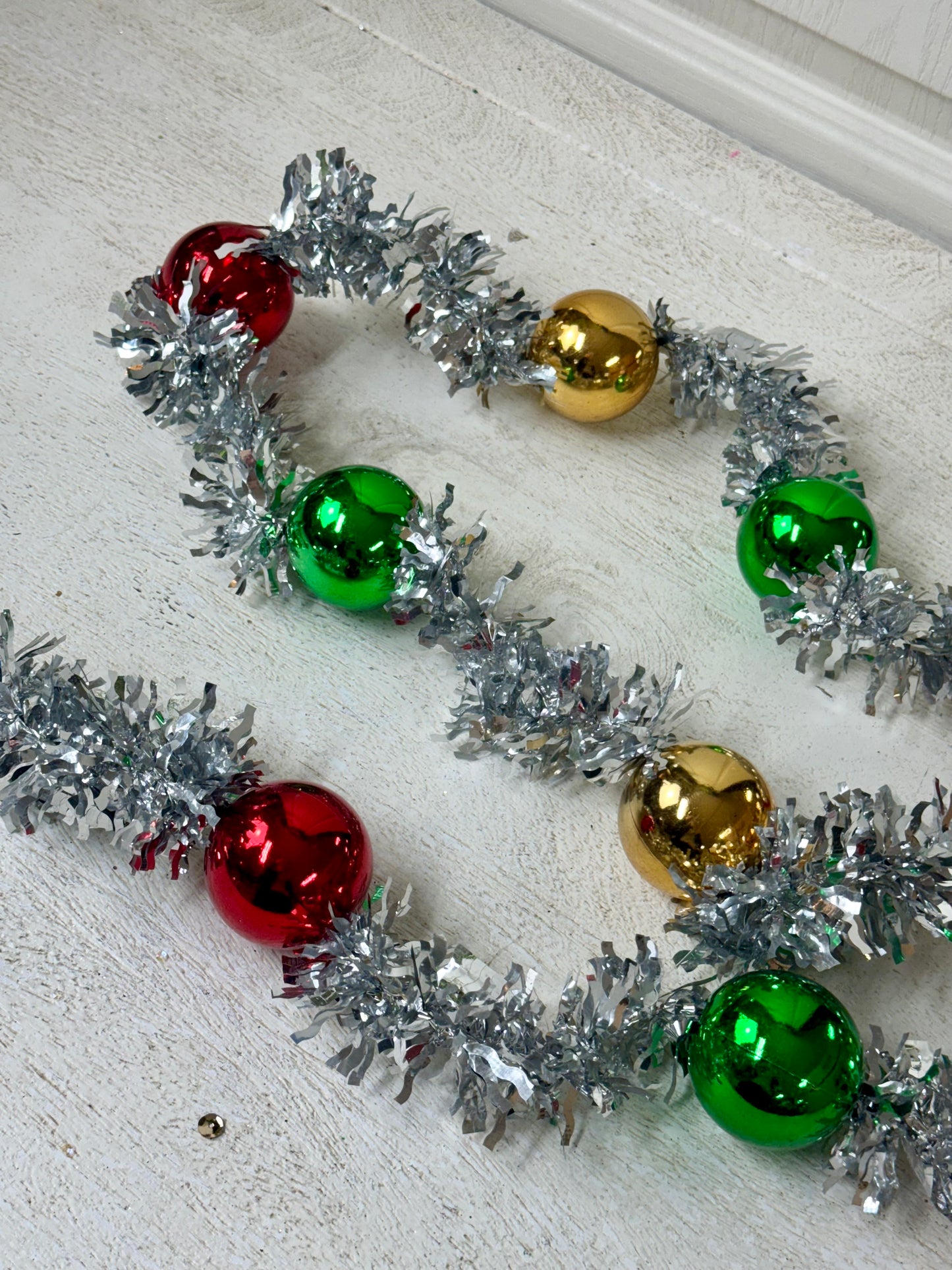 60 Inch Silver Red Emerald Gold Ball Tinsel Garland