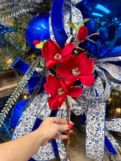 24 Inch Red Magnolia Velvet Spray