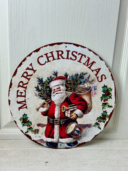 12 Inch Merry Christmas Vintage Santa Wreath Sign