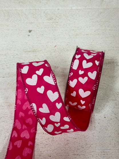 1.5 Inch By 10 Yard Hot Pink And White Heart Ribbon