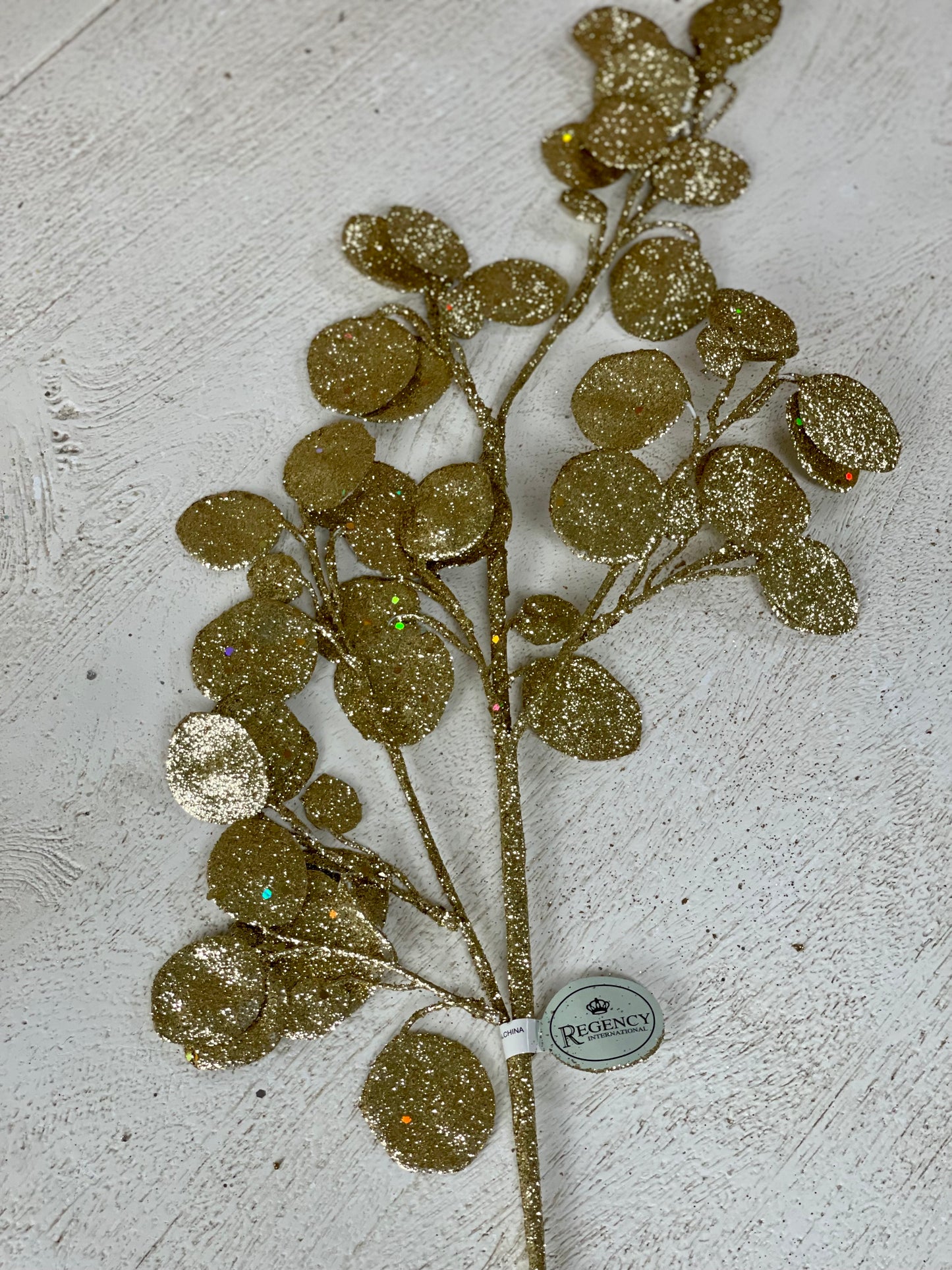 Gold Glitter Lunaria Leaf Spray