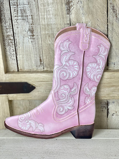 Embossed Pink Floral Cowboy Boot Sign