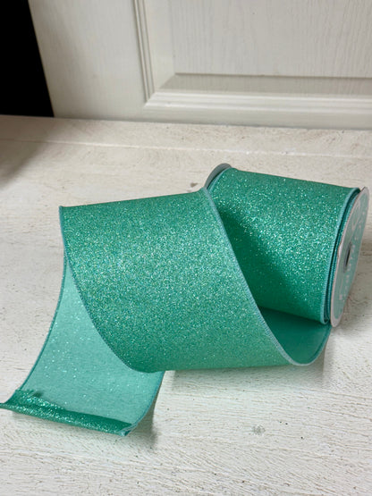 4 Inch By 10 Yard Mint Fine Glitter Ribbon