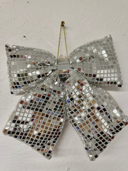 12 Inch Silver Bow Ornament