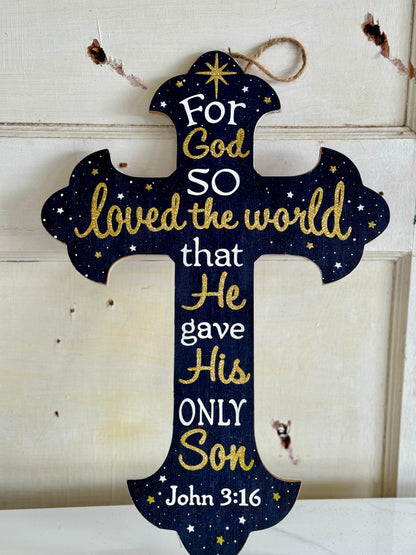 For God So Loved The World Cross Wooden Sign