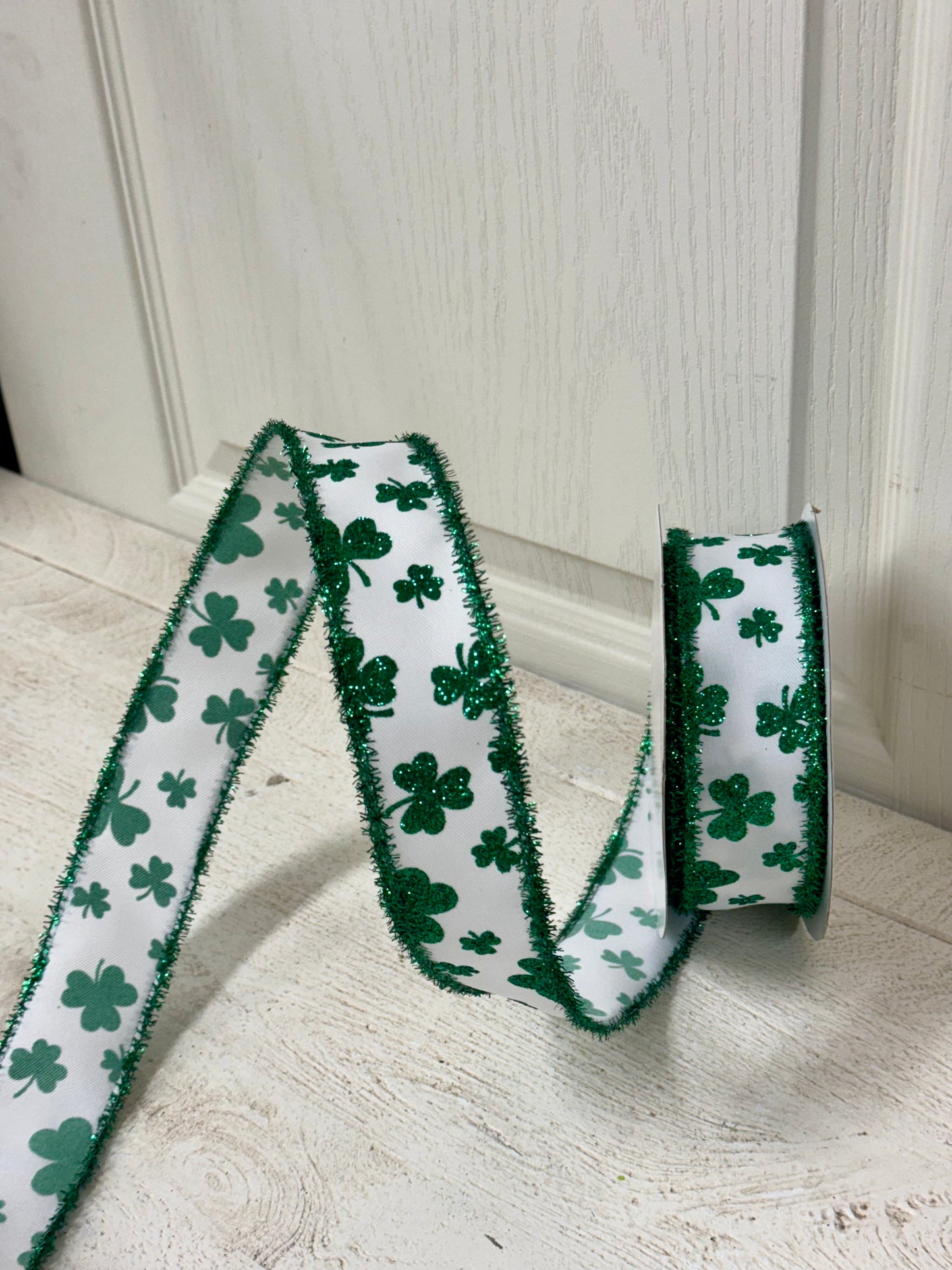 1.5 Inch By 10 Yard Kelly Green Shamrock Tinsel Ribbon