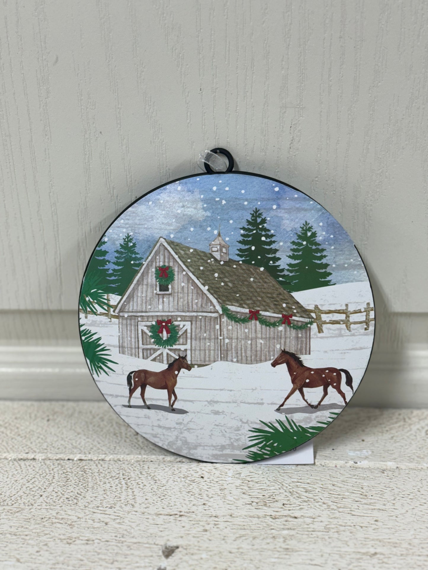 6.1 Inch Metal Holiday Barn Design Ornament Four Styles