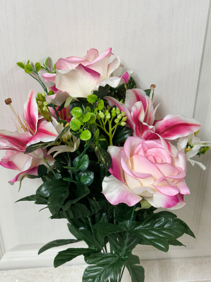 18 Inch Pink Rose And Lily Bush