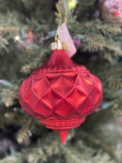 5 Inch Matte Red Indented Finial Ornament