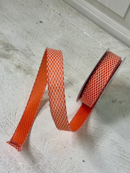 7/8 Inch By 10 Yard Orange And White Harlequin Ribbon