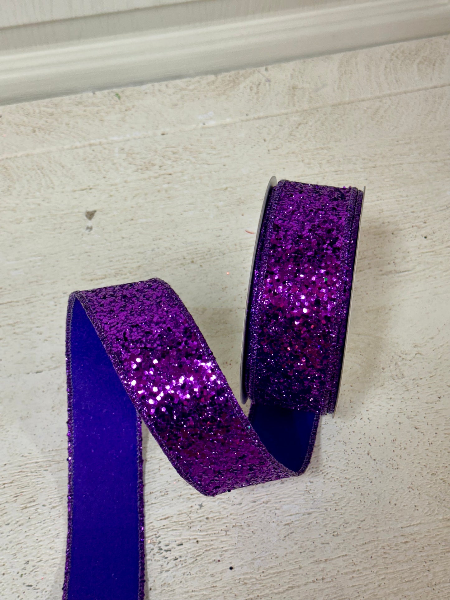 1.5 Inch By 10 Yard Purple Large Glitter Ribbon