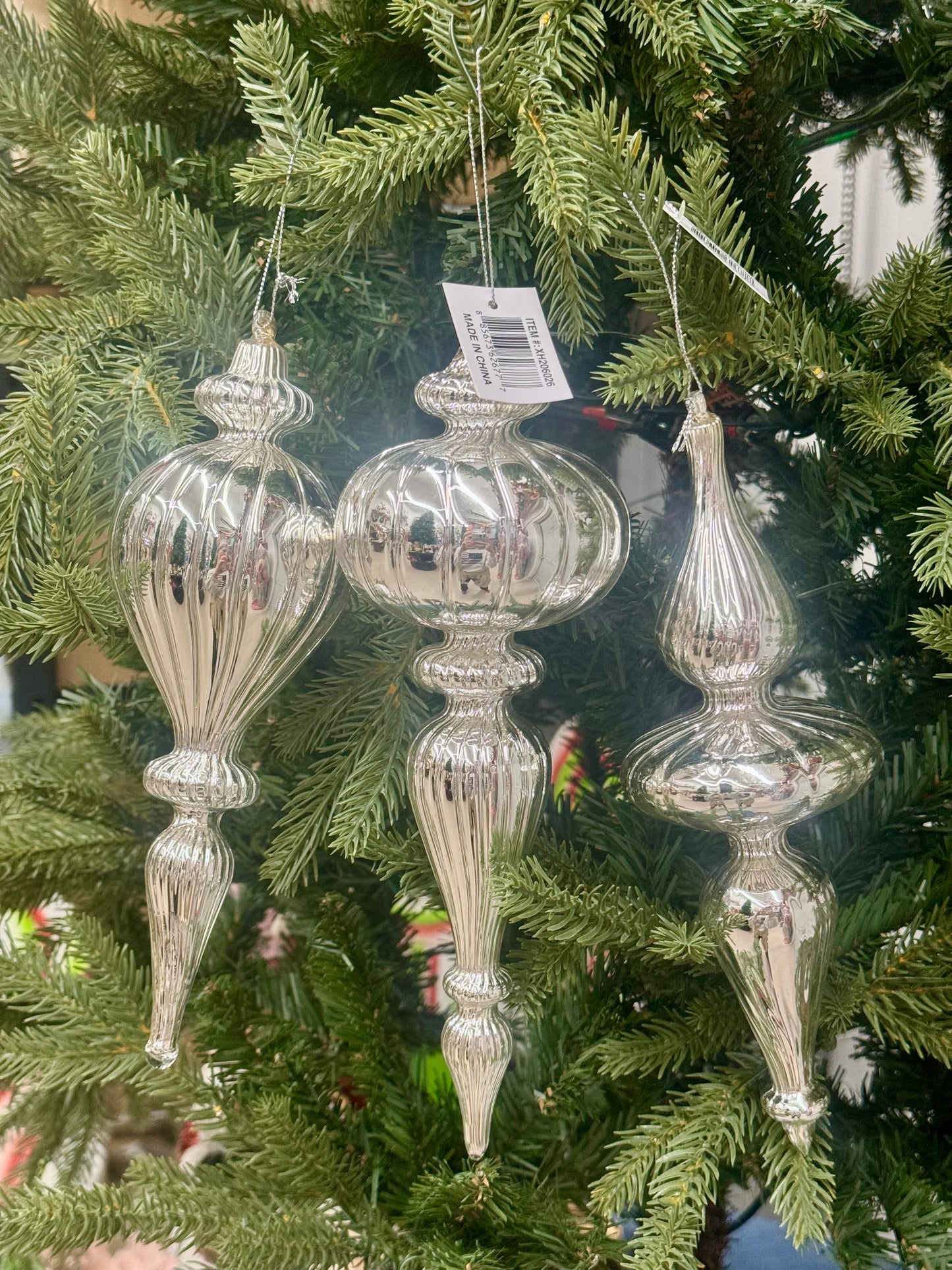 9.5-10 Inch Shiny Silver Glass Finial Ornaments Three Styles