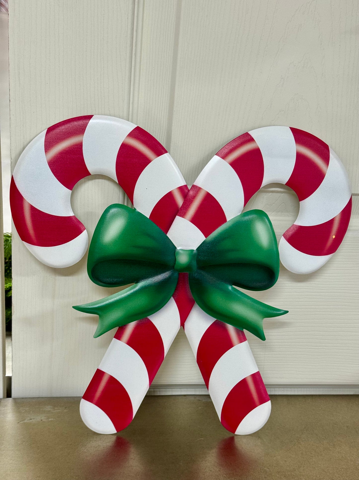 13 Inch Red White Green Embossed Candy Cane Metal Sign