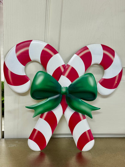 13 Inch Red White Green Embossed Candy Cane Metal Sign