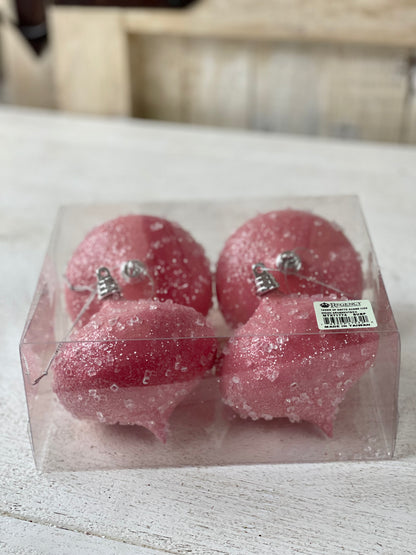 4 Inch Set Of Four Bubblegum Pink Sugar Iced Onion Ornament