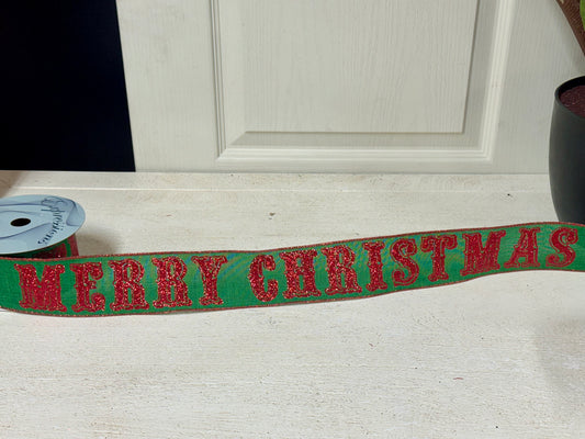 2.5 Inch By 10 Yard Emerald Green And Red Merry Christmas Ribbon