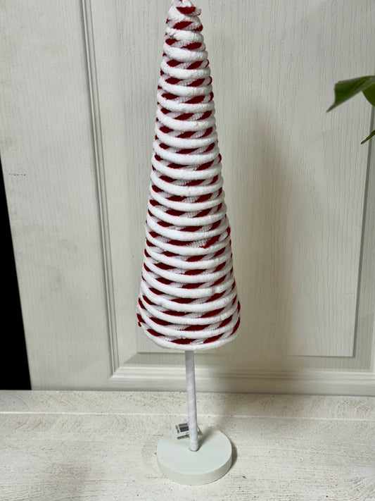 21 Inch Red And White Tinsel Glitter Twisted Cone Tree