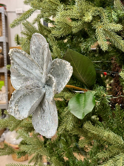 30 Inch Silver Glitter Magnolia Stem