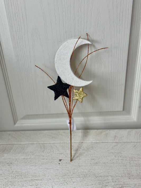 12.5 Inch Crescent Moon And Stars Glitter Pick