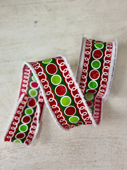 2.5 Inch By 10 Yard Red And Circle Circles With Drift Edges Ribbon