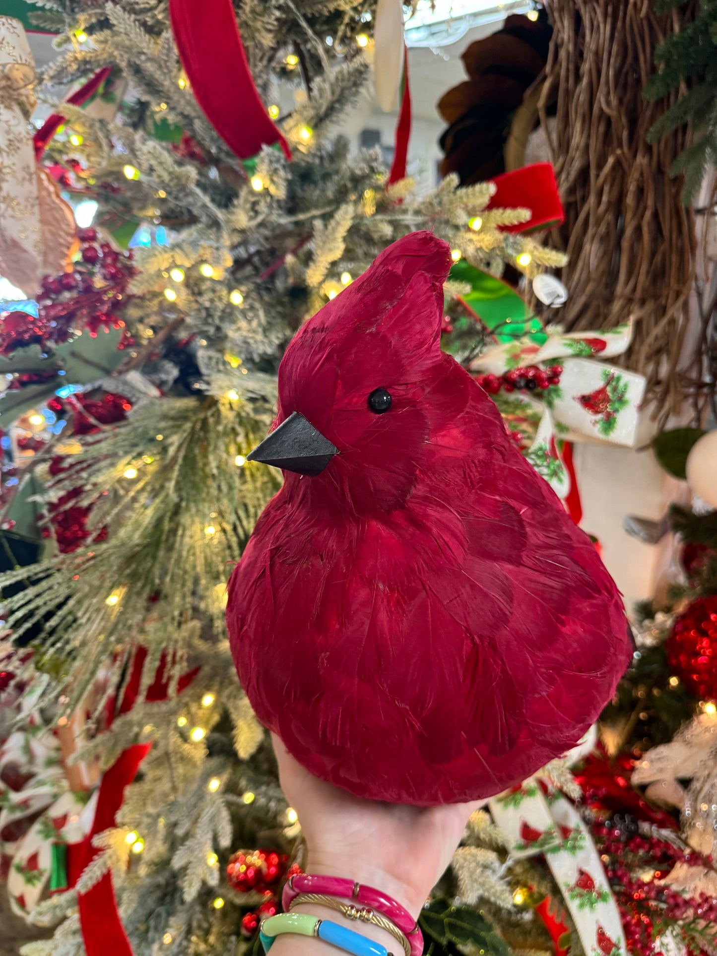 18 Inch Red Feather Sitting Cardinal