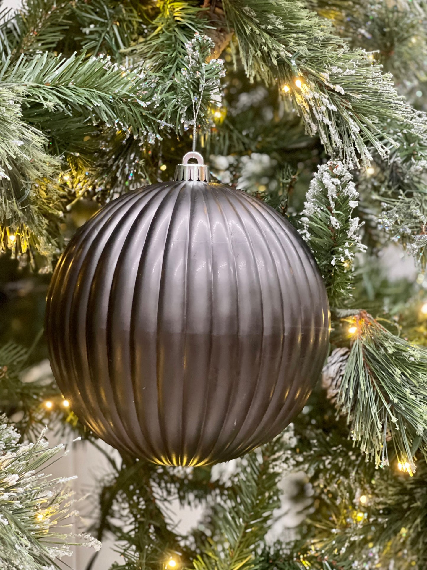 8 Inch Matte Black Vertical Striped Ornament Ball
